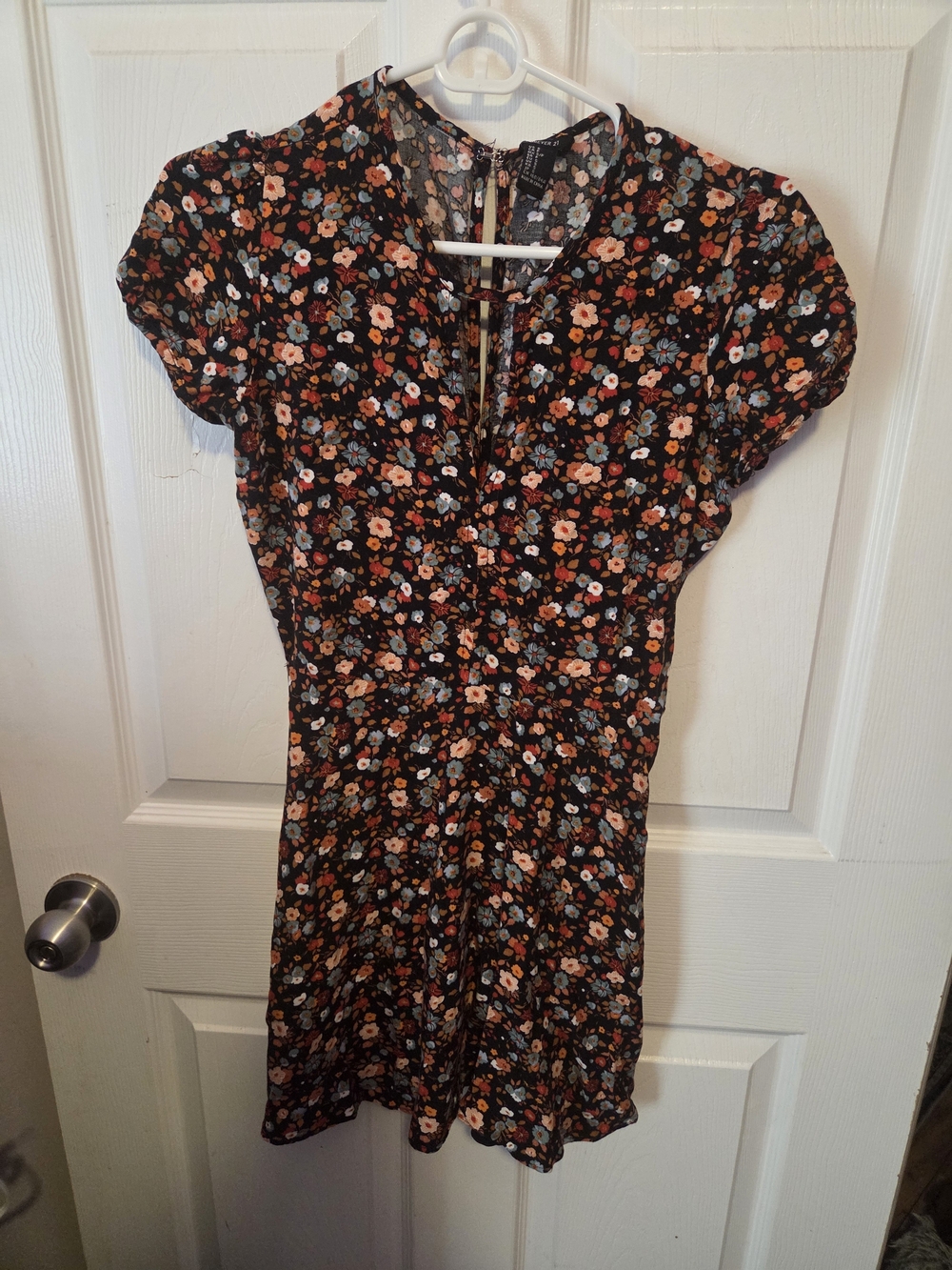 Forever 21 Black Mini Dress with Orange, Blue & Cream Floral Print
